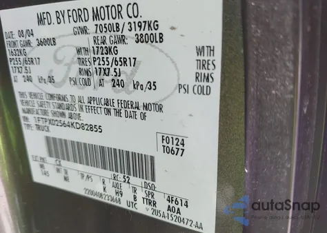 2004 Ford F-150 Xlt z USA, uszkodzony, nr VIN 1FTPX02564KD82855